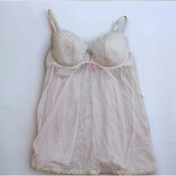 La Senza Pink Sheer Open Back Underwire Bra Babydoll - Size Extra Large - Picture 1 of 6